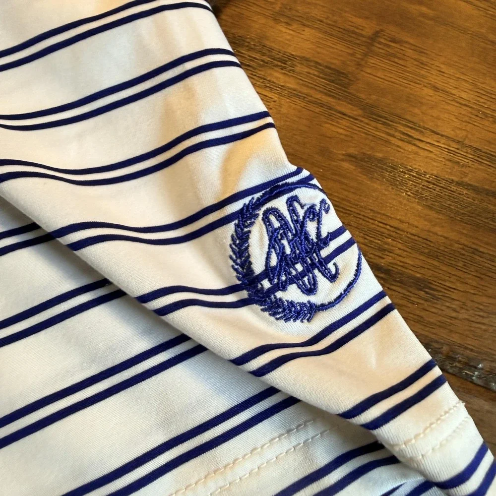 RLX Ralph Lauren Polo Shirt Mens XL blue Striped Golf Performance Logo???